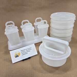 Tupperware Bundle Seet of 6 #882 Hamburger Keepers w/ press #481 Popsicle Molds